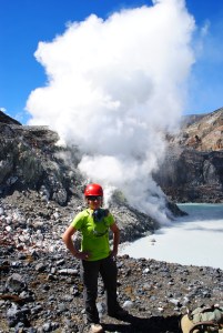 Working in the summit crater of Poás Volcano, Costa Rica